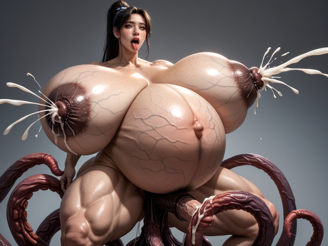 Overflowing Bushy Armpit Hair, Knees Pointing Outward, Extremely Heavy Droopy Breasts Porno IA Asiatique