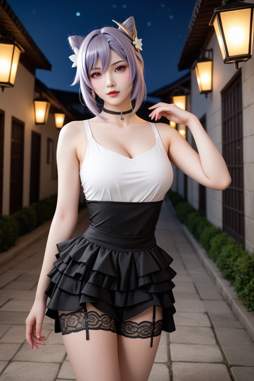 Light Makeup, Black Garter Strap, Night アジアのAIポルノ