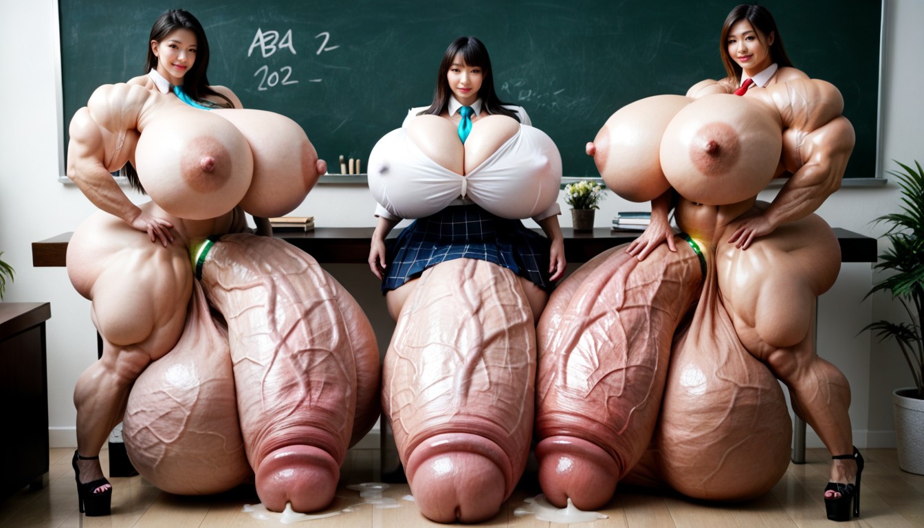 Hyper Gigantic Veiny Penis, Salle De Classe, Debout Porno IA Asiatique