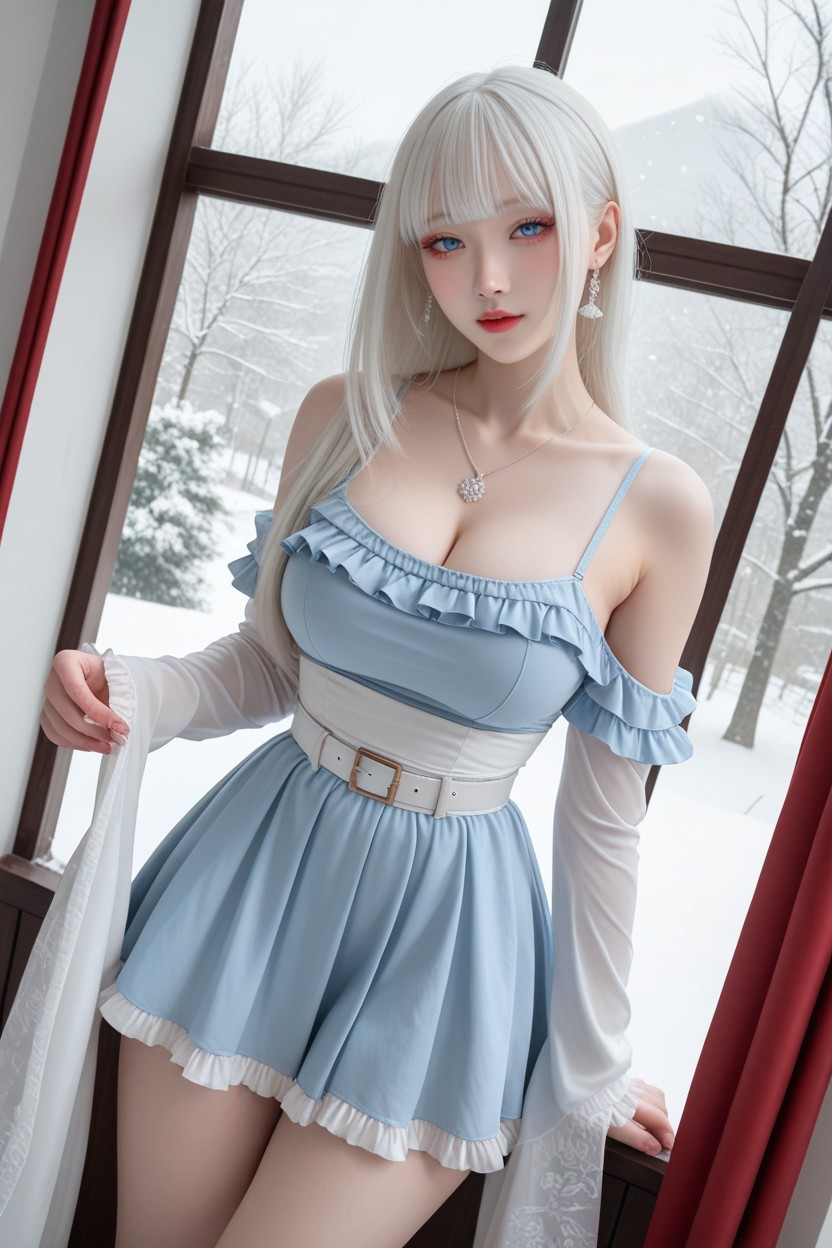 A Palace In The Middle Of A Snowy Expanse, Blue Eyes, Albino Skin AI國產黃片