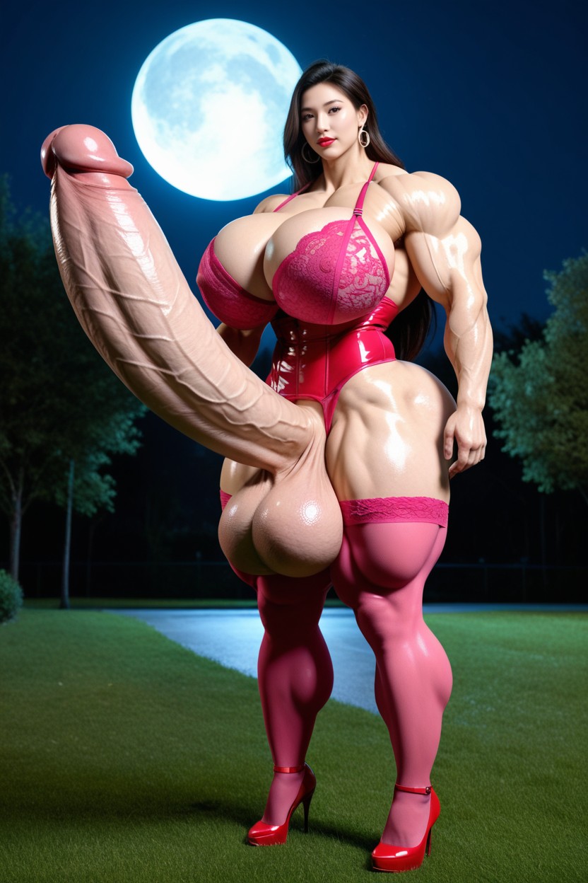 Gigantic Breasts, Huge Muscles, Hands On Penis Asian AI Porn