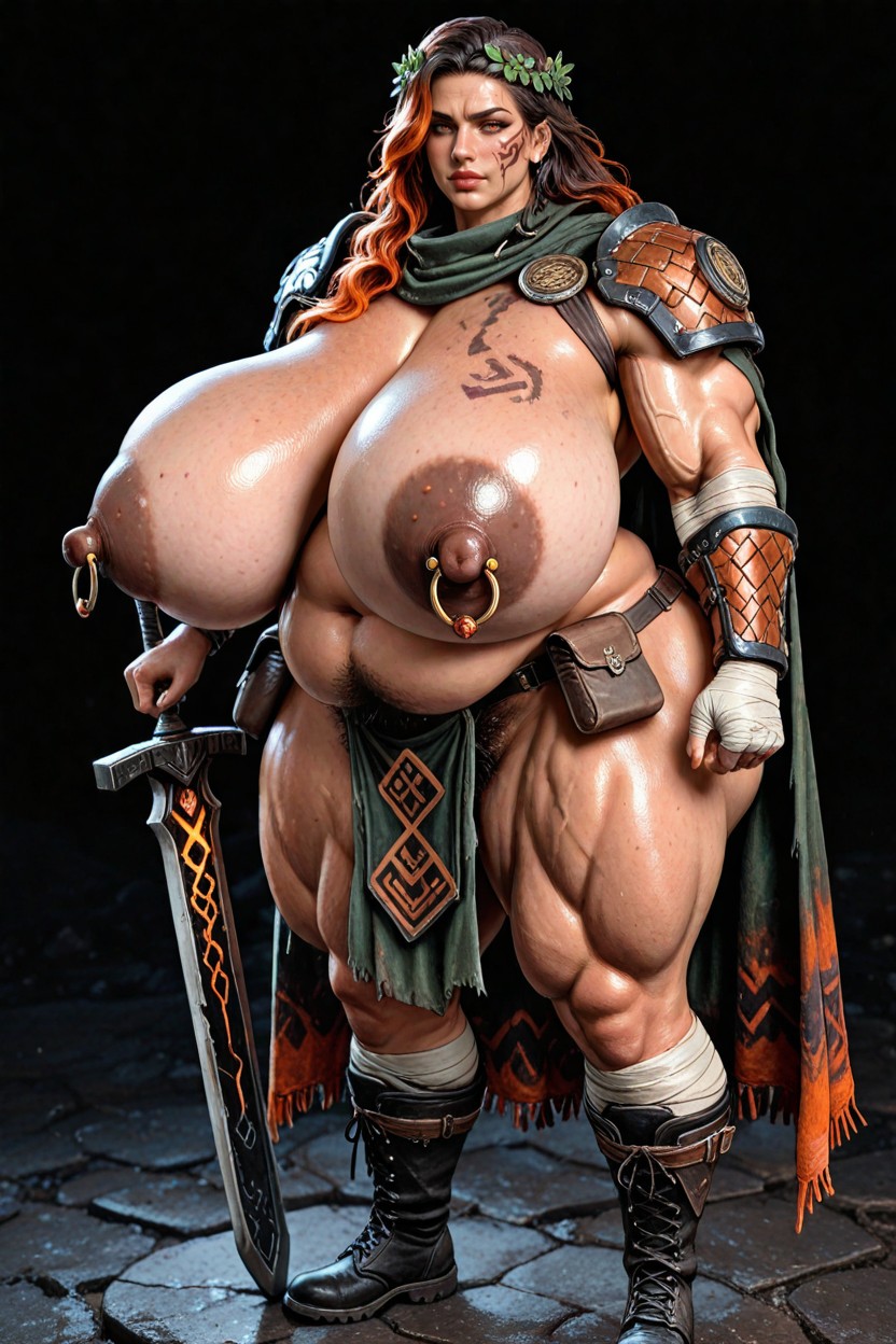 Hyper Massive Thick Thighs, Muscular Celtic Folk Female Fighter, Tribal Countryside Protector Configuration Asian AI Porn