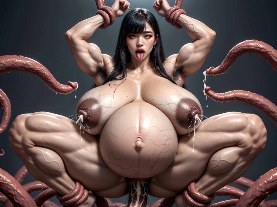 Her Limbs Are Restrained By Tentacles, Ahegao, Dense Hairy Belly Porno IA Asiatique