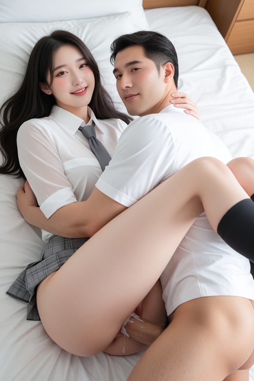 Albino Skin, Legs Together, Thick Hair Asian AI Porn