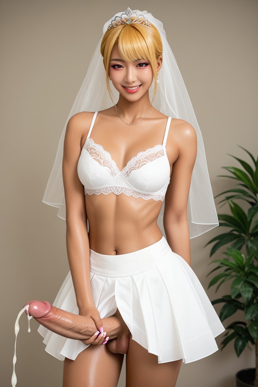 Futanari Penis, Standing Pose, Shy Asian AI Porn