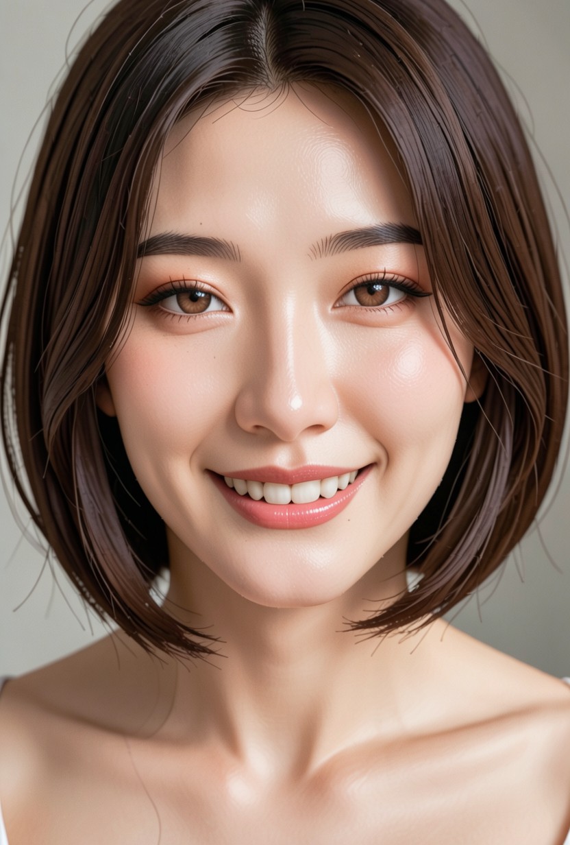 A Precise Close-up Of Clear, Slightly Oval-shaped Face With Soft Contours Eyes The Eyes Are Dark, Lissé Porno IA Asiatique