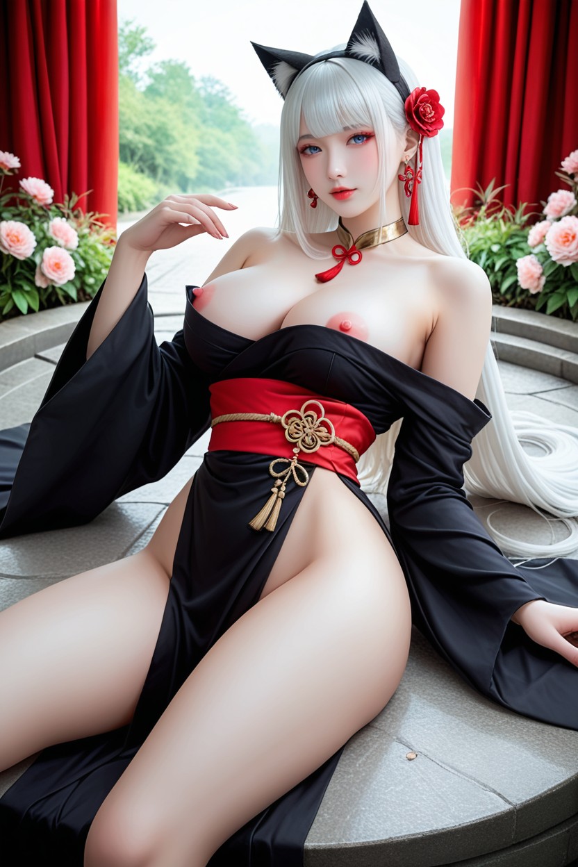 White Skin, Lying On Side, Extremely Perfect Anatomic Body Porno IA Asiatique
