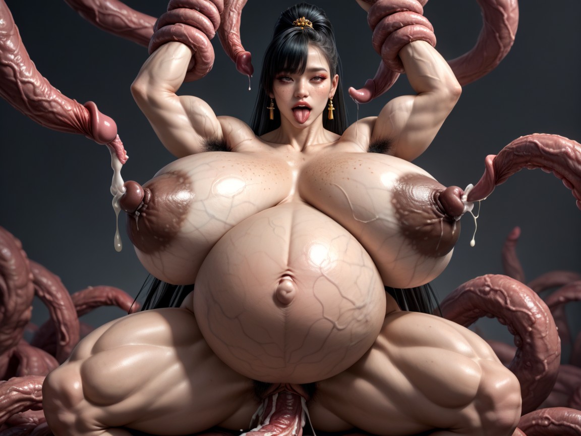 Blunt Bang, Dark Stretch Marks On Boobs, Hyper Long Nipples Porno IA Asiatique