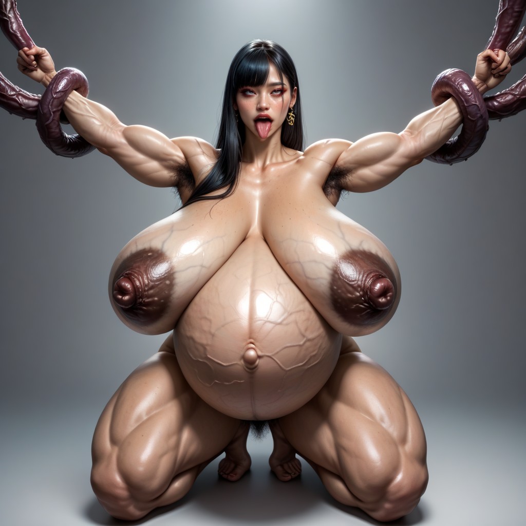 Bunda Enorme, Hyper Dense Bushy Hairy Armpit, Blunt Bang Pornografia asiática com IA