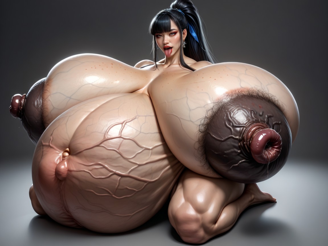 Torpedo Tits, Hyper Dense Bushy Hairy Groin, Ahegao Asian AI Porn