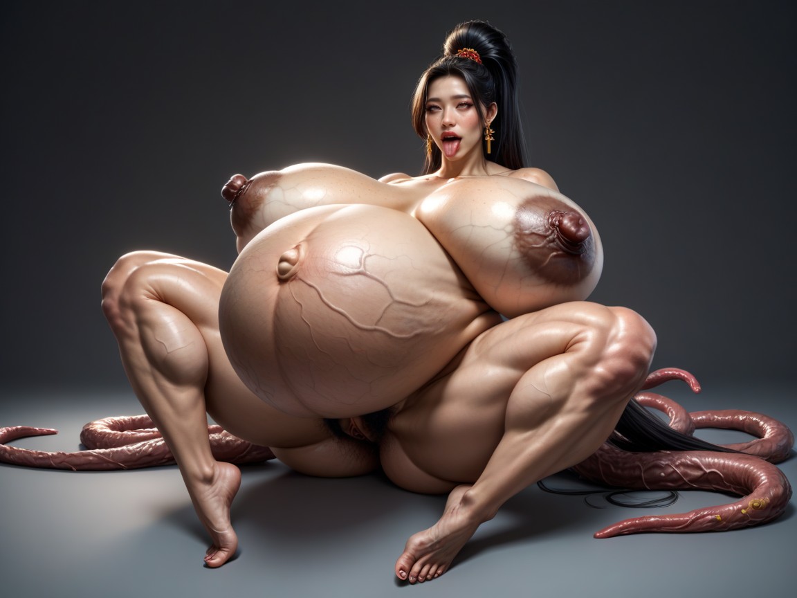 Blue Buldging Varicose Veins On Saggy Breasts, Hyper Dense Bushy Hairy Groin, Extremely Heavy Droopy Breasts Asian AI Porn