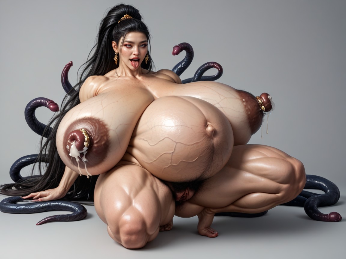 Penis Tentacle Squeeze Out Breast Milk, Side View, Excessive Dense Armpit Hair Asian AI Porn