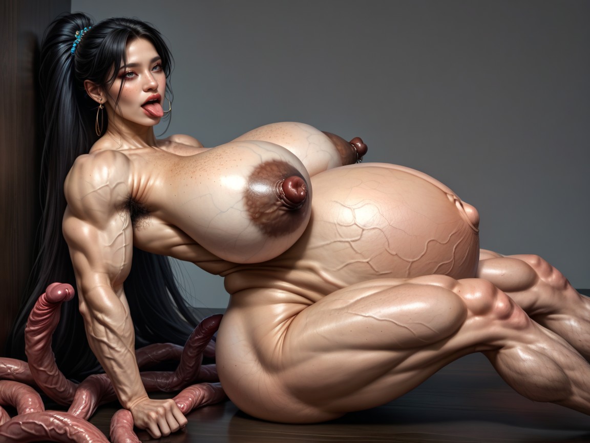 Last Month Hairy Berry Pregnant, She Legs Were Restrained By Tentacles, Side View Porno asiático IA
