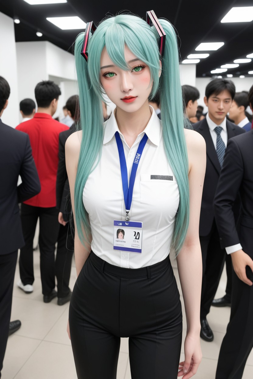 Front View, Id Lanyard, Secretary Outfit Asian AI Porn
