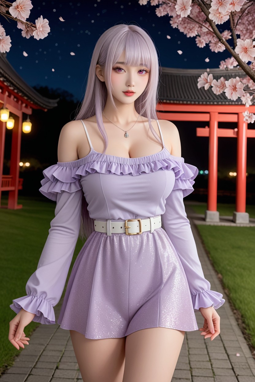 Cherry Blossoms Are Scattered Across The Ground, Large Ass, Thighs Exposed Porno asiático IA