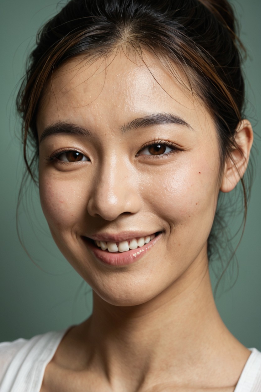 Realistic Japanese Facial Structure, Healthy Appearance, Gentle Warm Smile With Slightly Visible Teeth Porno asiático IA