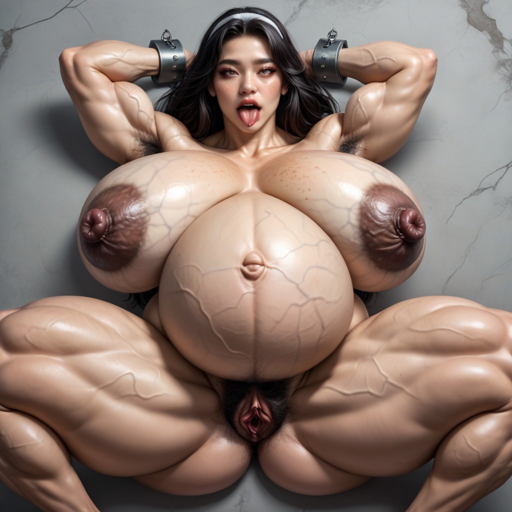 Hyper Heavy Droopy Huge Belly Pregnant, Hyper Many Freckles, Black Color Bob Hair Porno asiático IA
