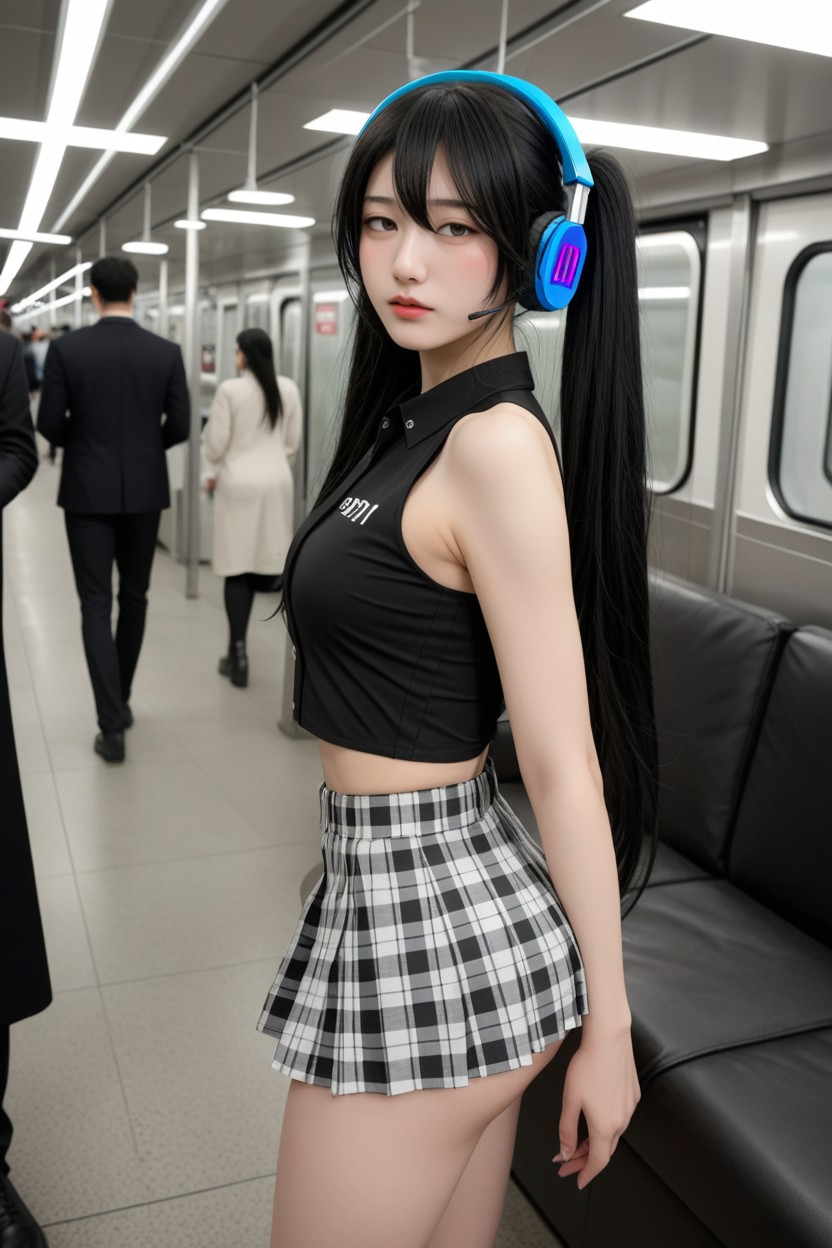 Headphones, Tight Body, Black Hair Asian AI Porn