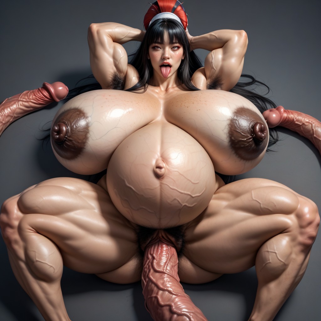 Front View, Excessive Dense Armpit Hair, Simple Gray Background Porno IA Asiatique