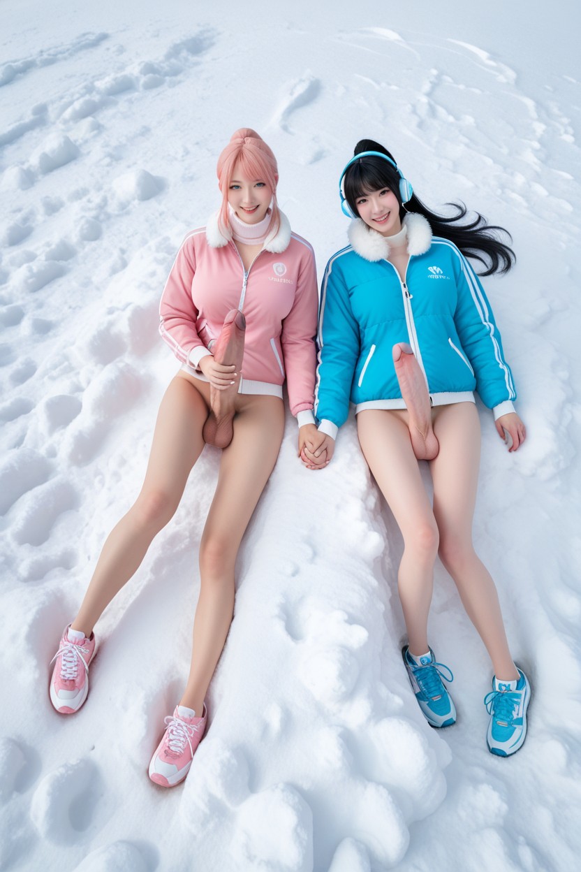 18+, Snowy Background, White Fur Neck Collar 아시아 AI 포르노