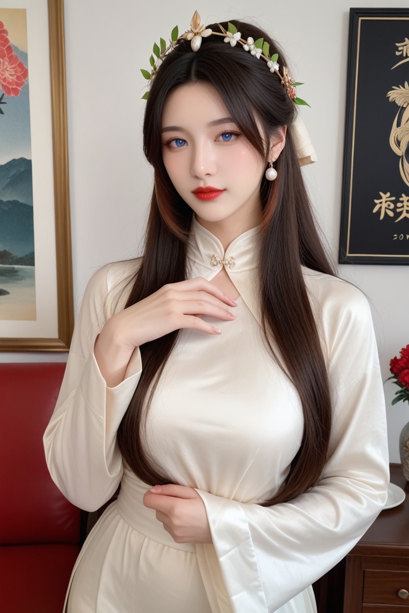 Golden Laurel Wreath, Lovely Eyes, Fitted High Collar 아시아 AI 포르노
