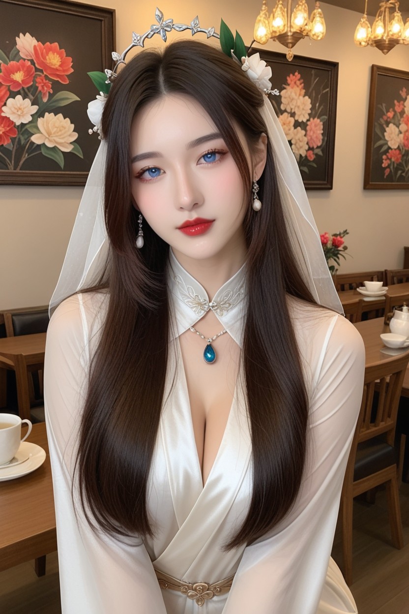 Elegant Traditional Vietnamese Costume, High Resolution, De Pie Porno asiático IA