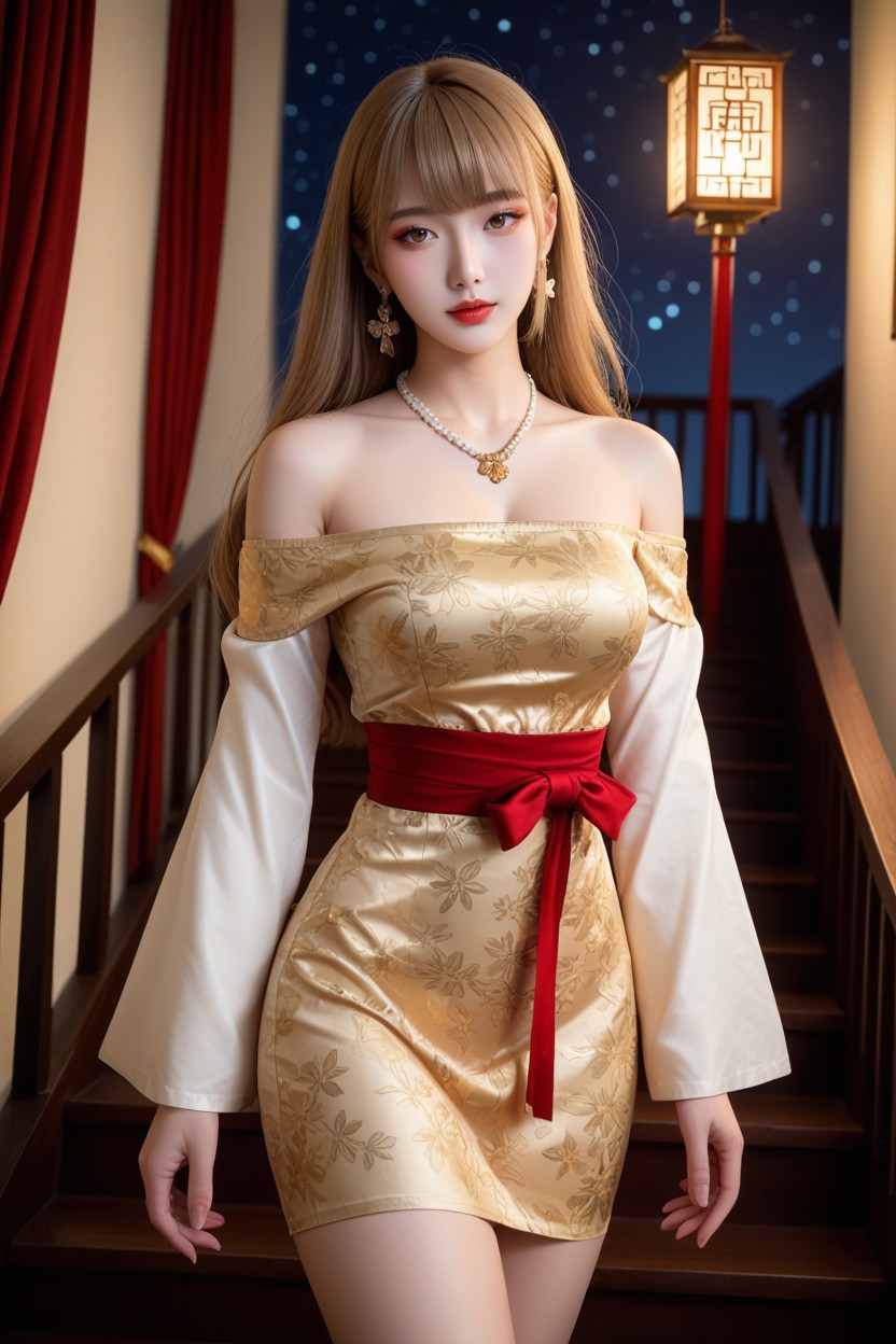 Hourglass Figure, Long Hair With Curtain Bangs, Medium Breast アジアのAIポルノ