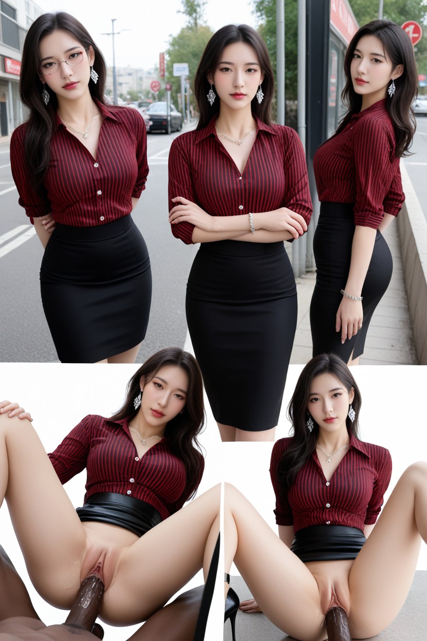 Spread Legs, Black Pencil Skirt, Wide Vagina Pornografia asiática com IA