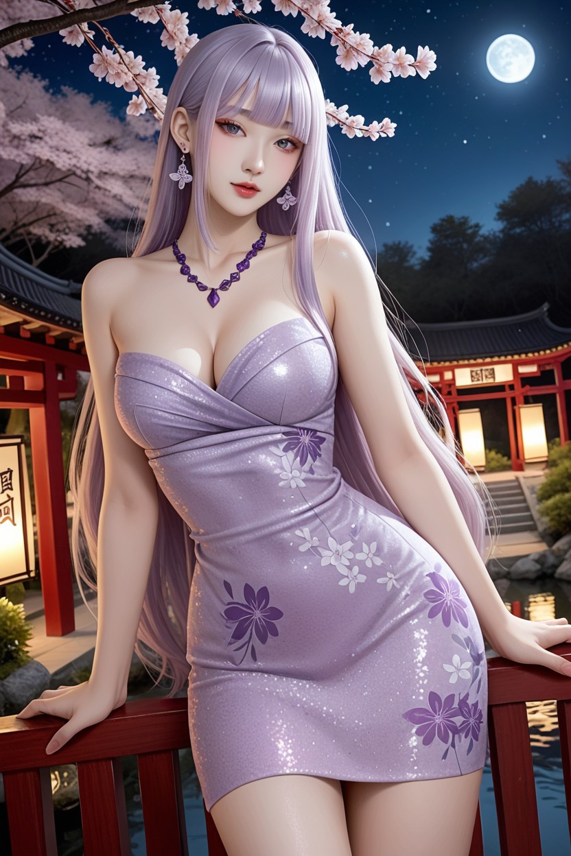 Medium Breast, Purple Necklace, High Resolution Porno asiático IA
