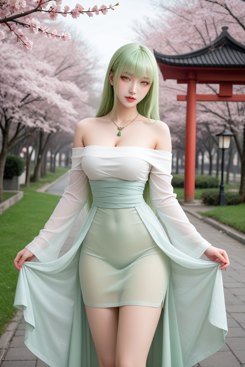 Long Hair With See Through Bangs, Moist, Hourglass Figure Asian AI Porn