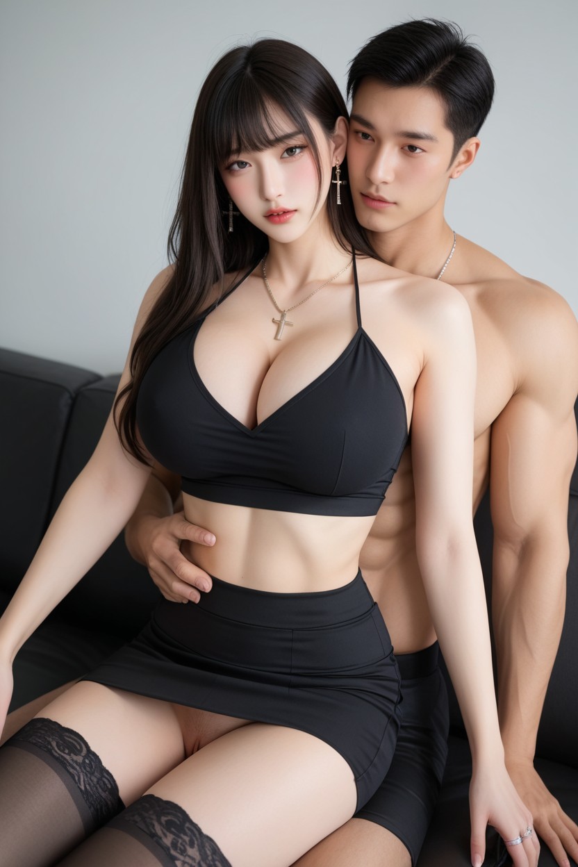 On A Couch, Skirt Lifted, Tight Clothing Asian AI Porn