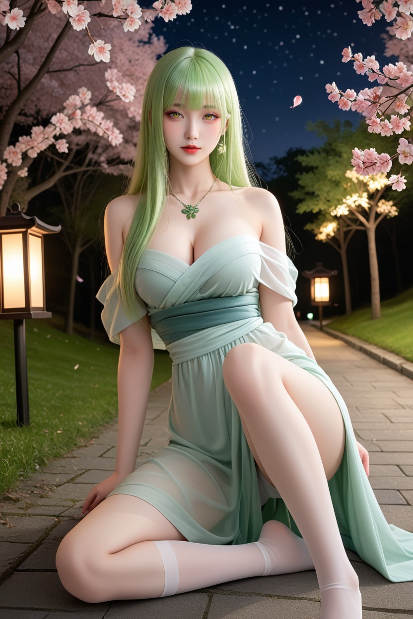 Distinctive Beauty, Light Green Off-shoulder Wrap Dress, Hourglass Figure Porno IA Asiatique