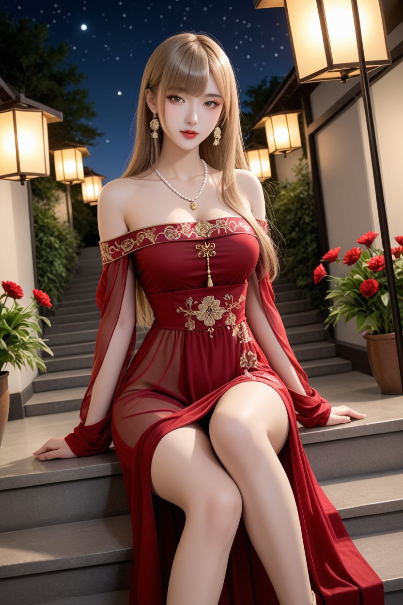 Perfect Curvy Body, Gold Floral Drop Earrings, Miss Universe Winning Idol Face Asian AI Porn