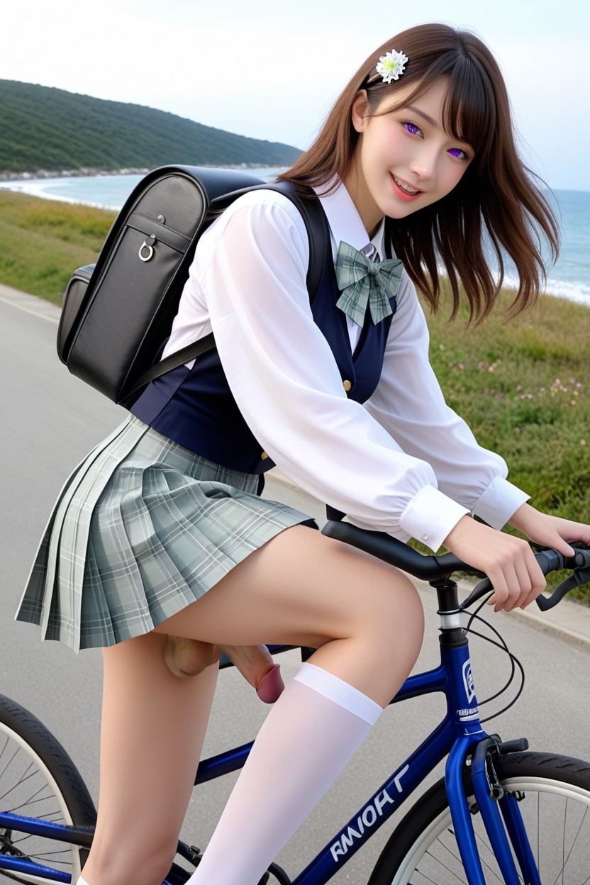 Skirt Lift, Japanese Pretty Futanari Woman, Looking At Viewer Asian AI Porn