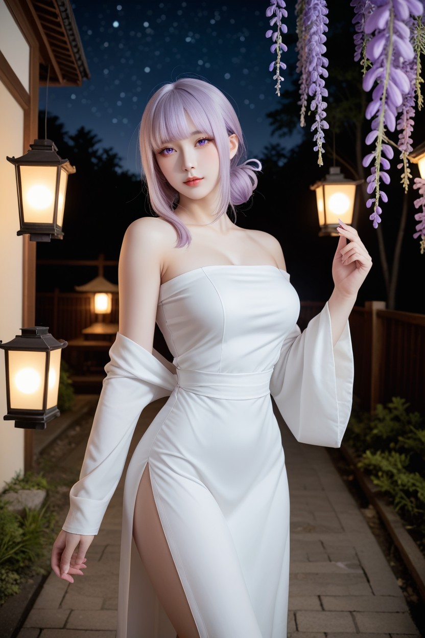 Standing, Street Lantern, Medium Breast Asian AI Porn