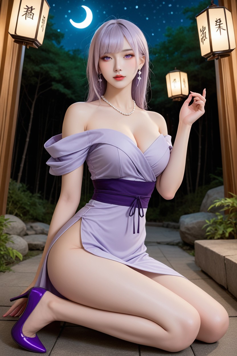 Thighs Exposed, Hot Spring In The Bamboo Forest, High Resolution Asian AI Porn