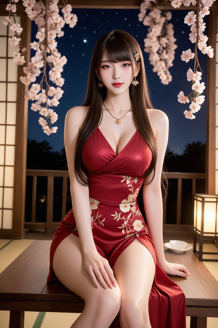 Night, Chinese Idol, Long Hair With Curtain Bangs Asian AI Porn