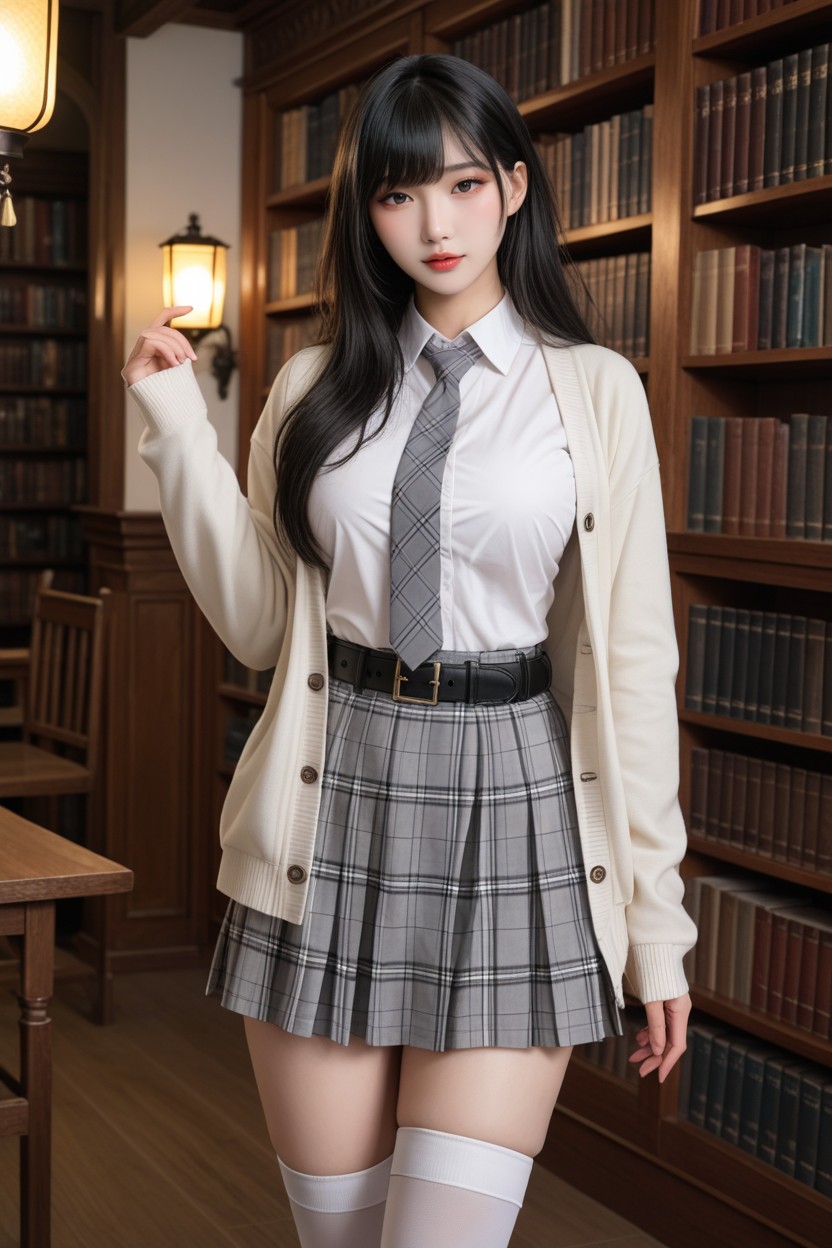 Korean Idol, Room Full Of Books, Hourglass Figure Asian AI Porn