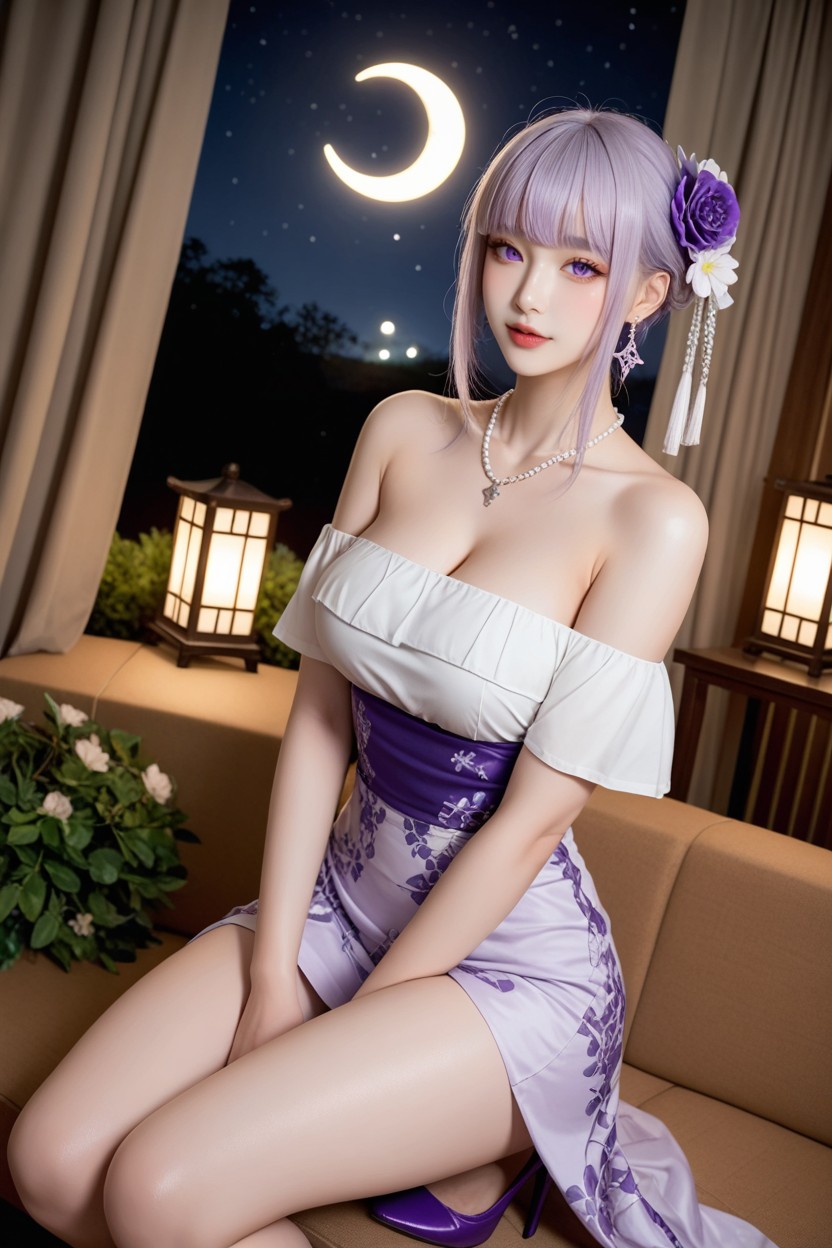 Perfect Waist And Hip, Hot Spring In The Bamboo Forest, Purple High Heels アジアのAIポルノ
