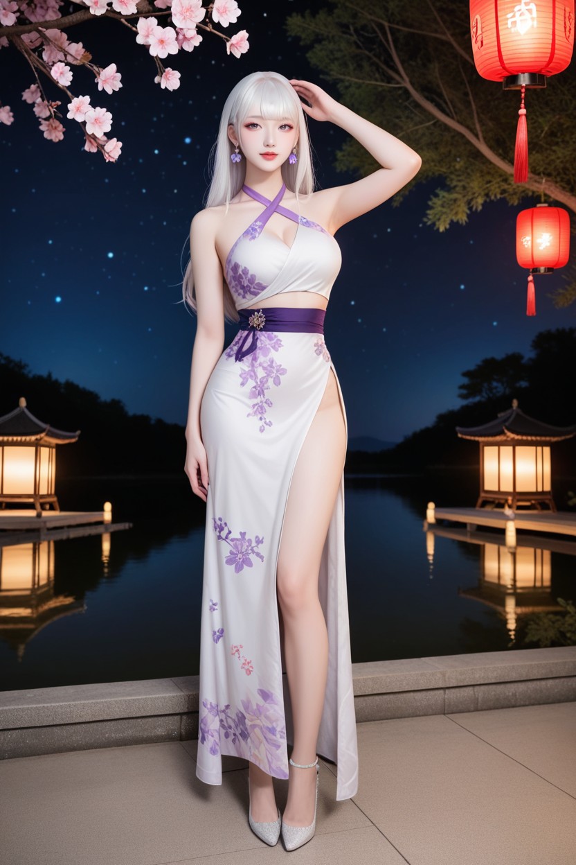 Silver Glitter High Heels, Distinctive Beauty, High Resolution Asian AI Porn