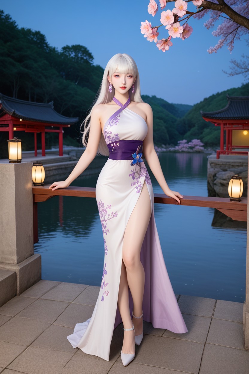 Night, Grey Eyes, Cuisses Exposées Porno IA Asiatique