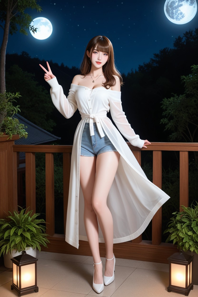Makeup, Wooden House In The Middle Of The Forest, Full Body Shot Asian AI Porn