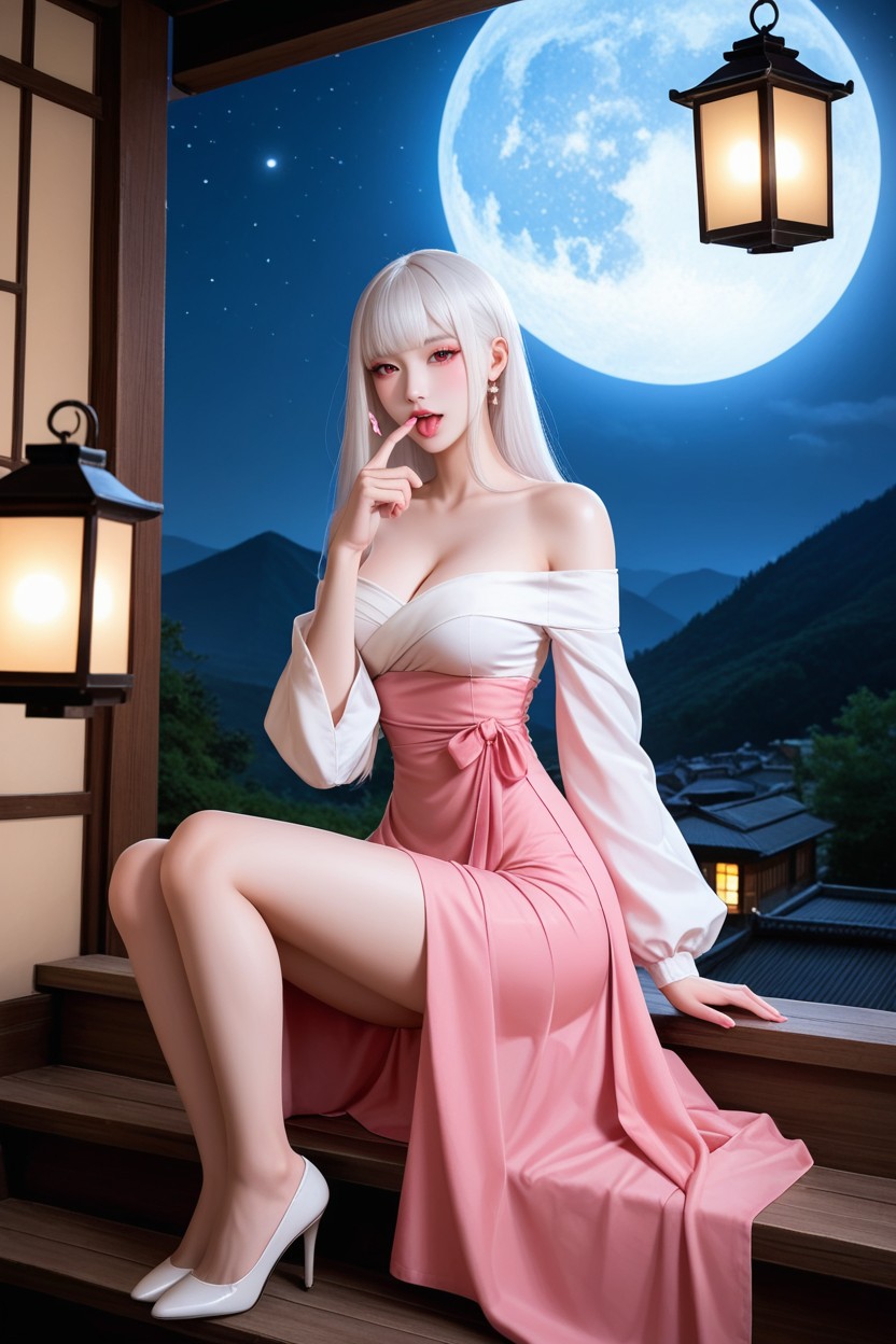 Makeup, Uhd, White Off-shoulder Wrap Dress Asian AI Porn