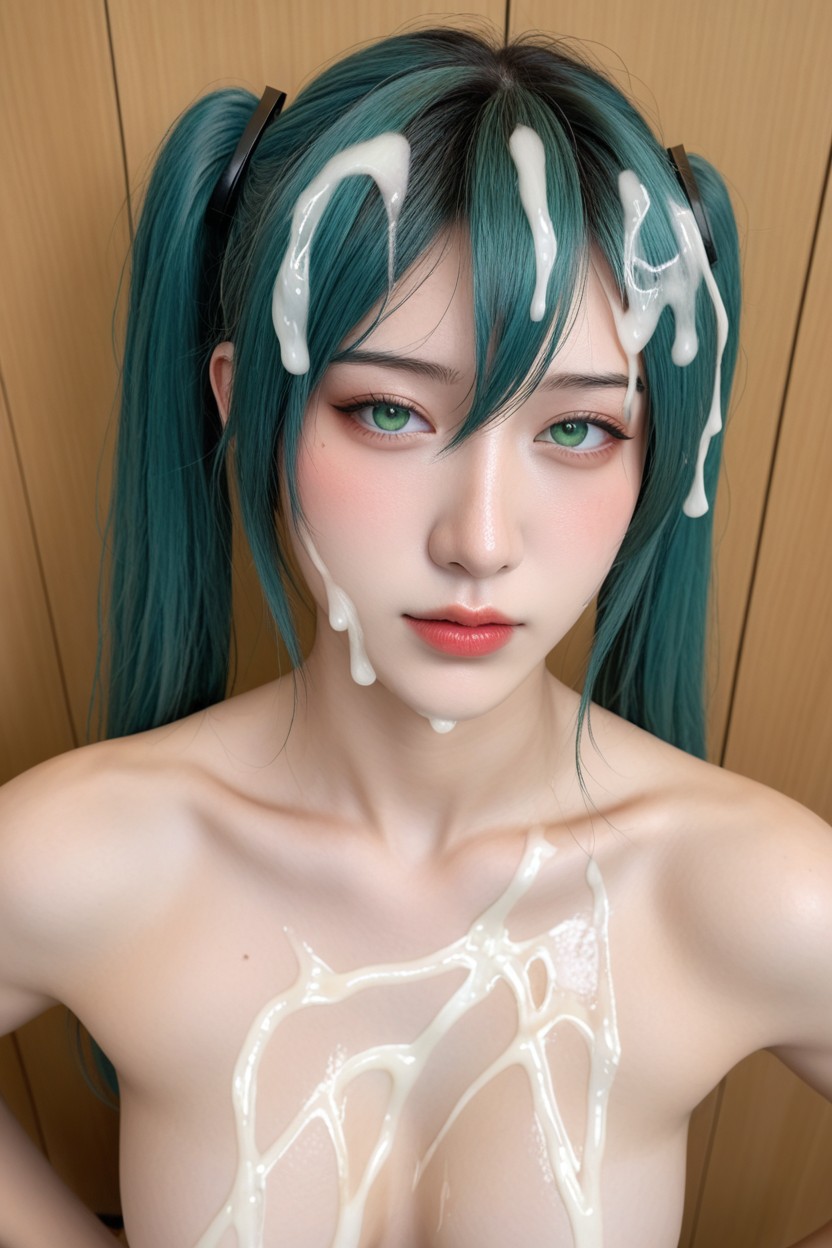 Close Up, Beautiful Face, Mint Green Hair Asian AI Porn