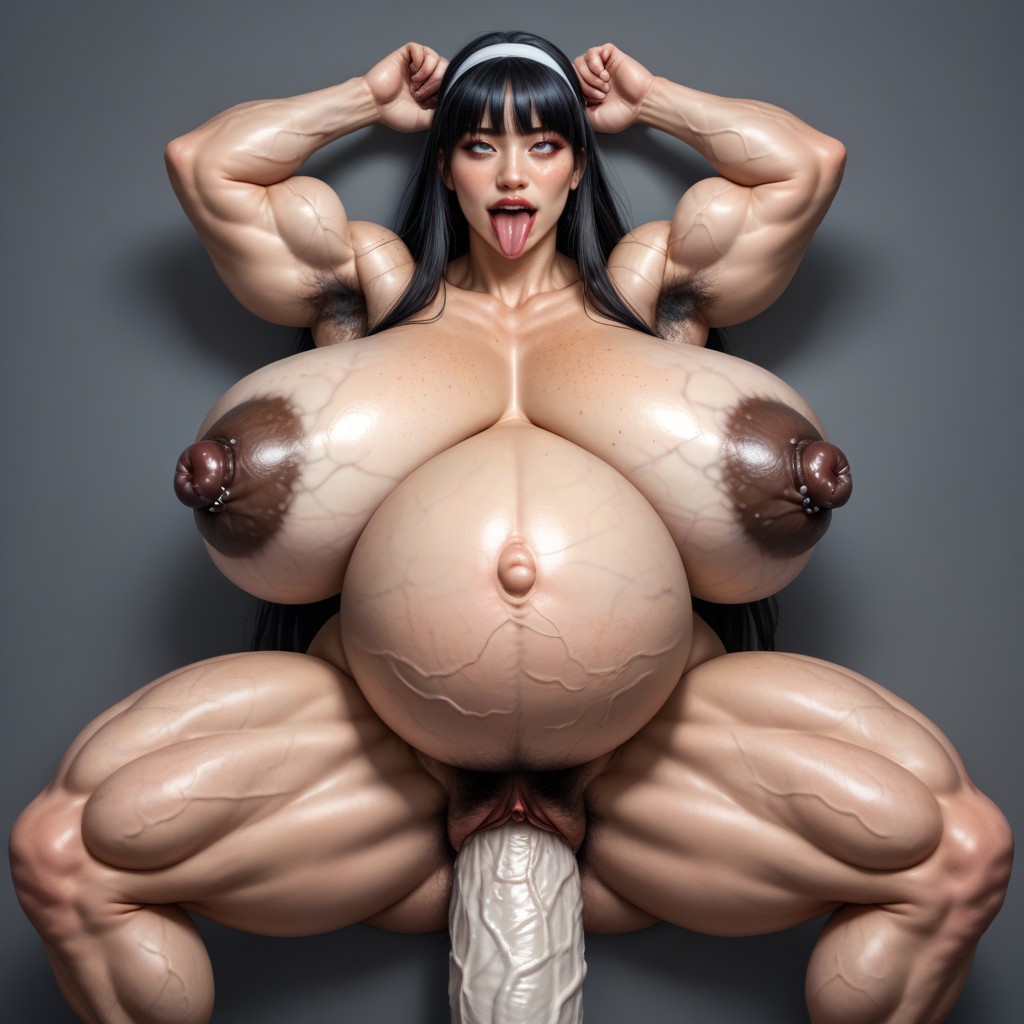 Pregnant Stomach Is Hyper Distende, Dense Hairy Belly, Hyper Heavy Droopy Huge Belly Pregnant Porno asiático IA