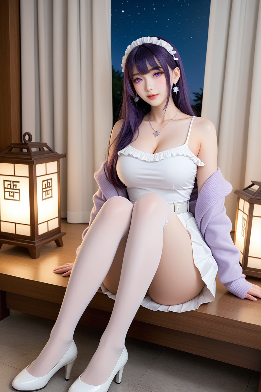 Large Breast, White Ruffle Skirt, Extremely Perfect Waist And Hip Asian AI Porn