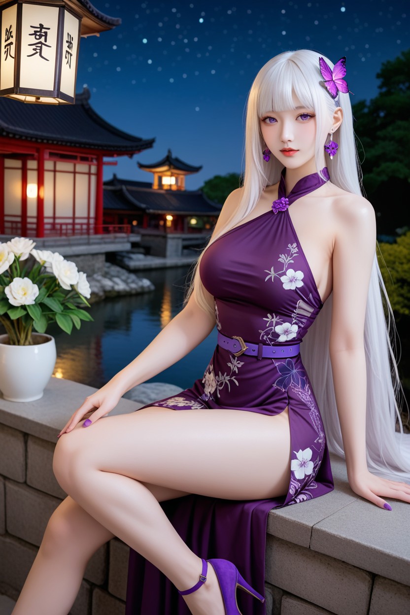 Long Hair With Curtain Bangs, Makeup, White Skin Asian AI Porn