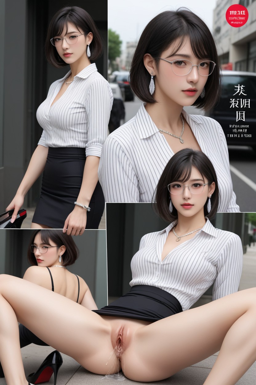 Distinctive Elegant Beauty, Grinning, Realistic Porno asiático IA