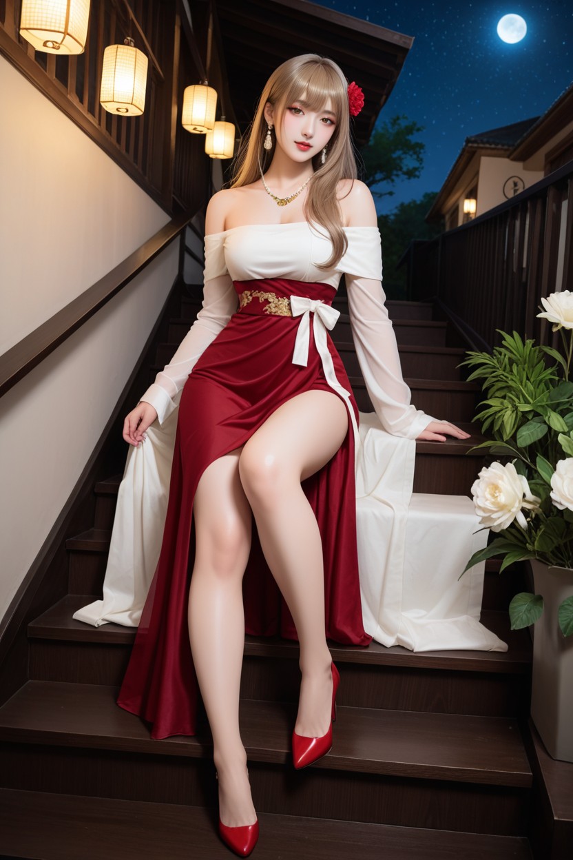 Albino Skin, Perfect Waist And Hip, Extremely Beautiful Face Asian AI Porn