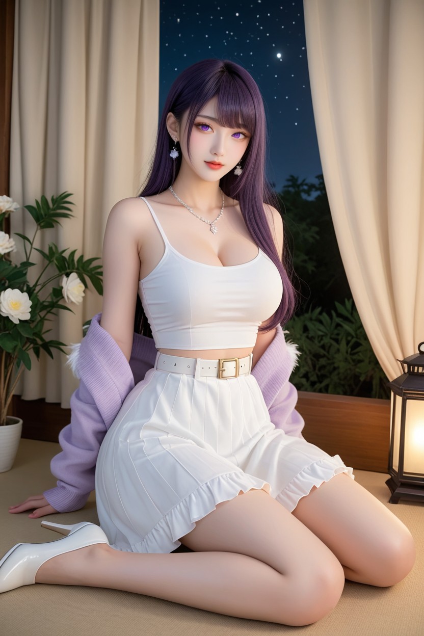Extremely Perfect Waist And Hip, Sitting Down, Long Hair With Curtain Bangs Asian AI Porn